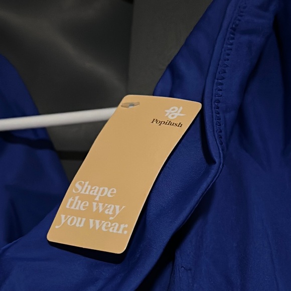 VIRAL POPILUSH Elegant Blue Long-Sleeve Dress - Picture 2 of 6